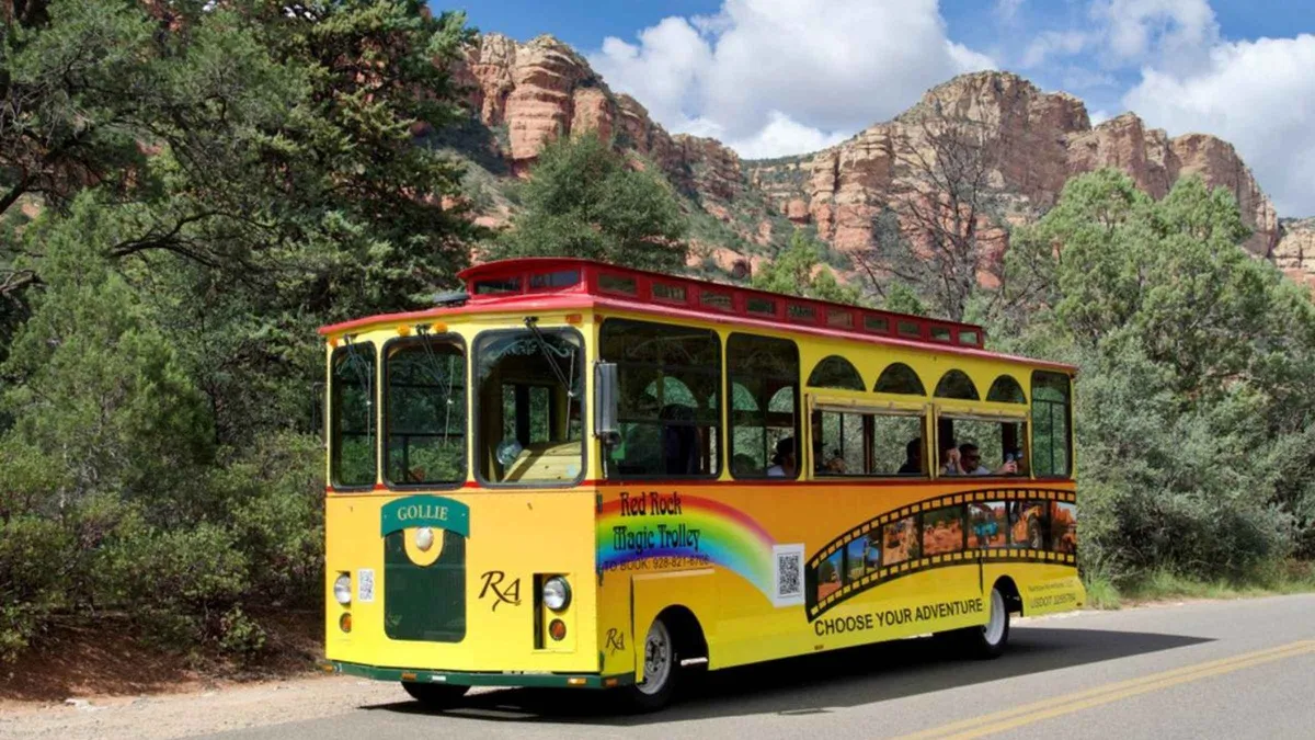 Historic wooden trolley on the road toward Boynton Canyon, Sedona